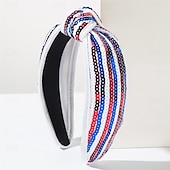 voordelige Accessoires voor haarstyling-4 juli hoofdband voor vrouwen en meisjes, 4 juli geknoopte hoofdband, rood, wit en blauw, met pailletten en kralen versierde patriottische haarband, Amerikaanse vlag, Amerikaanse onafhankelijkheidsdag