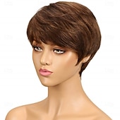 economico Parrucche di capelli veri senza cuffia-Capelli umani Parrucca Corto Liscio naturale Taglio corto spettinato Caschetto corto Riga laterale Taglio Scalato Naturale Designer Attaccatura Naturale Senza Cappuccio Capelli brasiliani Per donna