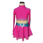 economico Abiti da Pattinaggio Artistico-Abito da pattinaggio artistico Per donna Ragazze Pattinaggio sul ghiaccio Vestito Rosso rosa Patchwork Foro per il pollice Rete Spandex Elasticizzato Allenamento Professionale Competizione Vestiti da