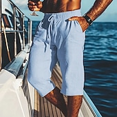 baratos Feriado-Homens Calção Shorts de linho Shorts de verão Shorts de praia Bolsos Com Cordão Cintura elástica Tecido Conforto Respirável Comprimento da panturrilha Férias Feriado Praia Havaiana Boho Preto Branco