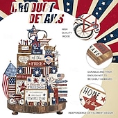 cheap Independence Day Decoration-Patriotic Tiered Tray Decor Set for 4th of July and Memorial Day, Rustic Wooden Red White Blue Signs, Vintage Farmhouse Independence Day Table Decorations, Glow Americana Party Decor