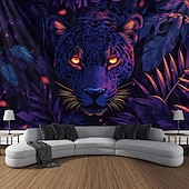 cheap Blacklight Tapestries-Blacklight Tapestry Glow in the Dark Glow Party UV Reactive Forest Animal Leopard Trippy Misty Nature Landscape Hanging Tapestry Wall Art Mural for Living Room Bedroom