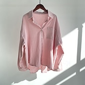 preiswerte Hemden-Damen Hemd Baumwoll-Leinen-Hemden Bluse Einfach Modern Lässig Langarm Hemdkragen Normale Oberteile Täglich Ferien Ausgehen Knöpfe Tasche Hellgrün Rosa Blau Aprikose Grau Sommer