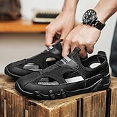 billiga Avslappnade sandaler-Herrsandaler Bruna Mesh-utomhussandaler med justerbara remmar och vadderad sula för vandring, strand och sommaräventyr