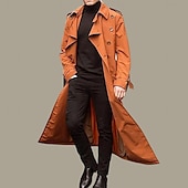 cheap Men&#039;s Trench Coat-Men&#039;s Transition Jacket Trench Coat Going out All Seasons Polyester Windproof Outerwear Clothing Apparel Classic Plain Pocket Lapel Double Breasted
