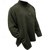 abordables Chemises décontractées-Homme Chemise Chemise d&#039;été Chemise Décontractée Chemise de Plage Chemise Boutonnée Noir Jaune Orange Vert Véronèse Bleu de minuit manche longue Uni Band Collar Vacances Hawaïen Vêtement Tenue