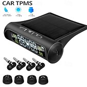 abordables Outils de réparation pour véhicule-Système de surveillance de la pression des pneus solaire TPMS pour voiture – Affichage sans fil avec alarme de température et de pression, chargement USB, 4 capteurs