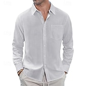 economico Classico-Per uomo Camicia Camicia di lino Camicia casual Camicia con Bottoni Camicia di cotone Semplice Vacanza Camicia hawaiana Bianco Blu marino Azzurro cielo Cachi Manica Lunga Bavero Primavera Autunno
