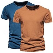 cheap Cotton Linen T-shirts-2 Pack Cotton Men&#039;s T Shirt Tee Top Short Sleeve Short Sleeves Crew Neck Round Neck Summer Plain Fashion Designer Basic Classic Style Basic Vacation Street Casual Orange Blue Army Green  Black Tee