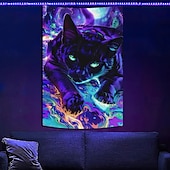 お買い得  ブラックライトタペストリー-ブラックライトタペストリー 蓄光 パーティー UV反応 猫 トリッピーミスティー 吊るしタペストリー 壁アート ミューラル リビングルーム 寝室用