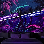 cheap Blacklight Tapestries-Blacklight Tapestry Glow in the Dark Glow Party UV Reactive Forest Animal Leopard Trippy Misty Nature Landscape Hanging Tapestry Wall Art Mural for Living Room Bedroom