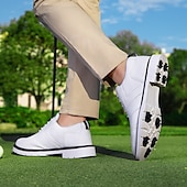 cheap Men&#039;s Golf Shoes-Men&#039;s Classic Black and White Golf Shoes with Faux Leather Upper - Versatile Design for Golf and Casual Wear
