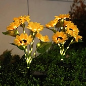 cheap Landscape Lights-2 Pcs Outdoor Sunflower Flower Lights Waterproof Solar 6 Heads 53 Led Beads Sunflower Ground Insertion Light Pole Luminous Courtyard Garden Lawn Path Villa Park Landscape Light Wedding Festival