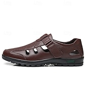 baratos Sandálias de vestir-Men's Sandals Walking Casual PU Leather Breathable Comfortable Slip Resistant Buckle Black Brown Summer Spring Fall