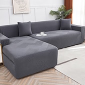 preiswerte Sofabezug-Stretch-Sofabezug, Schonbezug, Jacquard, elastisch, Sofagarnitur, Sessel, Loveseat, 4- oder 3-Sitzer, L-Form, grau, botanische Pflanzen, weich, strapazierfähig, waschbar