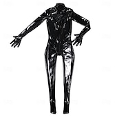 abordables Brillante-Traje de gato de látex negro para mujer: mono zentai brillante con confección 3D, ajuste ceñido y cremallera en la entrepierna, perfecto para discotecas, desfiles del orgullo y Halloween. &amp;fetiche del