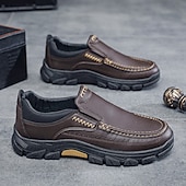 economico Slip-ons e mocassini da uomo-scarpe slip-on da uomo in pelle marrone scuro con suola robusta - calzature resistenti e alla moda per uso esterno