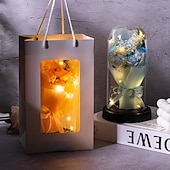 abordables Flores artificiales-El ramo de rosas eternas, regalo para mamá, flores de jabón preservadas en cúpula de vidrio con luz, decoración de cumpleaños del día de la madre para mujeres
