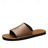 billiga Avslappnade sandaler-Herrsandaler i brunt konstläder med minimalistisk design och komfort, perfekt för vuxna, perfekt för avkoppling inomhus, vardagsbruk, hotellspa