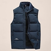 abordables Gilets-Homme Gilet en duvet Quotidien Occasionnel Printemps &amp; Automne Avec Poches Polyester Confortable Couleur Unie Fermeture éclair Col montant Noir Rose Claire Rouge Violet Gilet