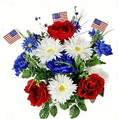 cheap Independence Day Decoration-Patriotic Artificial Flowers 4th of July Bouquet Fake Independence Day Red White and Blue Cemetery Flowers with American Flags Roses Daisy for Grave Memorial Day  Veterans Decoration