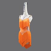 abordables robe de compétition-Danse salsa latine Robe Cristal / Strass Gland Épissage Femmes Performance Soirée Sans manches Spandex