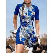 ieftine Îmbrăcăminte de triatlon pentru femei-Pentru femei Costum Manșon scurt Vară Bleumarin Grafic Plante Floral Botanic Bicicletă Uscare rapidă Rezistent la Ultraviolete Fermoar Față Înapoi de buzunar Elastic Sport Îmbrăcăminte