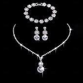 abordables Parures de Bijoux-Ensembles de bijoux de mariée 1 ensemble de boucles d&#039;oreilles en zircon et strass, collier pour femmes, ensemble de bijoux élégant et doux pour fête de mariage