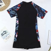 preiswerte One Pieces Rash Guards-Damen Anti UV Shirt Badeanzug Bademode Blumenmuster Frontreißverschluss UV-Sonnenschutz UPF50+ Schnelltrocknend Kurzarm Bademode Badeanzug Surfen Strand Wassersport Sommer