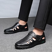 baratos Sandálias de vestir-Men's Sandals Walking Casual PU Leather Breathable Comfortable Slip Resistant Buckle Black Brown Summer Spring Fall
