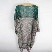 abordables Caftans-Femmes Maillots de Bain Vêtement couvrant Maillot de bain Tropical Tenues de plage Fleur Col en V manche longue Maillots de bain