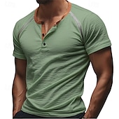 levne Ležérní tričko Henley-Pánské Tričko Tričko Henley Trička Tričko s krátkým rukávem Krátký rukáv Henley Léto Bez vzoru Módní Designové Základní Slátanina Knoflíky Dovolená ulice Jdeme ven Bílá Vodní modrá Trávová zelená Top