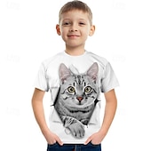 tanie 3D zwierzęta dla chłopca-Dla chłopców 3D Kot Podkoszulek T-shirt Krótki rękaw Lato Wiosna Moda Podstawowy Dzieci 4-12 lat Półgolf Na zewnątrz Codzienny Regularny