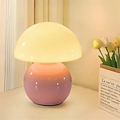 cheap Decorative Lights-3-Color Table Lamp Mushroom Adjustable Remote Control Ceramic Lamp Bedroom Bedside Lamp Cream Style Mushroom Table Lamp Bedroom Decoration Small Night Light Study Lighting   USB 1PC