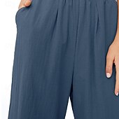 billige Shorts i bomullslin-Dame Linbukser i bomull Frekk Bukser Mote Gatemote Full lengde Naturlig عادي Lomme Elastisk midje comfy Utendørs Bekvem utendørs Ferie Aprikos Grå Svart Hvit Sommer Normal