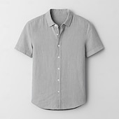 cheap Men&#039;s Elite Shirts-Men&#039;s 100% Linen Shirt Light Blue Light Yellow White Light Green Navy Blue Light Grey Short Sleeve Solid Color Shirt Collar School Formal Buttons Clothing Apparel Elegant Vacation Vintage Tropical