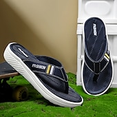 cheap Vacation Sandals-Men&#039;s Black Thick Sole Flip Flops with Soft Footbed and Fashion Strap Design for Adults Comfortable Summer Slippers for Beach Vacation Poolside Lounge Daily Shower Use