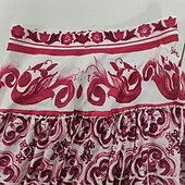 abordables Jupes graphiques-Femmes Jupe Évasé Bohème Mode Boho Maxi Taille Basse Jupes Fleuri Imprimé Micro-Élastique Vacances Rue Bleu Rose rouge Été Polyester
