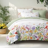 abordables 100% Coton-Housse de couette fleurs 100 % coton ensemble de literie taille complète ensembles de lit housse de couette douce légère housse de couette avec 2 taies d&#039;oreiller pour toutes les saisons