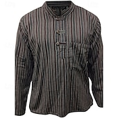 economico Camicie Popover da Uomo-Per uomo Camicia Camicia popover Camicia Estiva Camicia casual Camicia da Spiaggia Rosso Blu Blu scuro Caffè Manica Lunga A righe Colletto alla coreana Vacanza Camicia hawaiana Abbigliamento