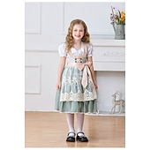 abordables Niños-Oktoberfest Encaje Vestidos Delantal Blusa con falda acampanada Mucama bávaro Alemán Munich prados Chica Carnaval Festival de Cerveza Paño de estilo tradicional