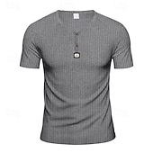 cheap Casual Henley Tee-Men&#039;s T Shirt Henley Shirt Tee Short Sleeve Shirt Short Sleeve V Neck Summer Plain Fashion Designer Basic Jacquard Vacation Street Going out Black White Khaki Top Tee for Men