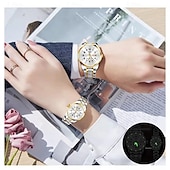 baratos Relógios Quartz-Conjunto de relógio de quartzo para casal, 2 peças – mostrador digital redondo, à prova d&#039;água ipx7, ponteiros luminosos, calendário duplo (data e dia), pulseira de liga, estilo empresarial unissex, ideal para encontros e presentes
