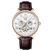 abordables Relojes mecánicos-Reloj mecánico automático hueco de lujo resistente al agua con fecha. &amp;Reloj de cuero de moda para hombre, reloj de negocios para hombre, reloj de ocio.
