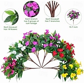 abordables Plantes et Fleurs Artificielles-Lot de 6 bouquets de fleurs artificielles d&#039;impatiens pour décoration extérieure, bouquet de fleurs en soie, fausses plantes résistantes aux UV pour jardin, véranda, jardinière, balcon, décoration