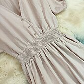 abordables Robes Bohémiennes-Femmes Robe Midi Robe en coton et lin Mode Moderne Extérieur Vacances Fête Coupe régulière Uni Manche Courte Col en V Kaki Été