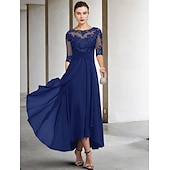voordelige Vloerlengte-A-Line Moeder van de Bruid Jurk Bruiloft Gast Elegante Plus Size Hoge Lage V Hals Asymmetrische Enkel Lengte Chiffon Kant Halve Mouw Met Beading Applicaties 2025 gratis maatwerk