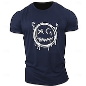 billiga Mäns grafiska t -shirt-Herr Tecknat Grafiska tryck Rolig Le ansikte T-shirt Grafiska utslagsplatser Bomull Kortärmad Grafisk Skjorta Heather Grey Svart Vit Bekväm t-shirt Utomhus Gata Modedesignerkläder