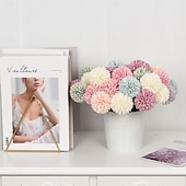 voordelige Kunstbloemen-Artificial Chrysanthemum Ball Flowers, Macaron Color Fake Table Tennis Flowers for Wedding Decor, Home Decoration, Desktop Arrangement, Photography Props, Faux Floral Bouquet