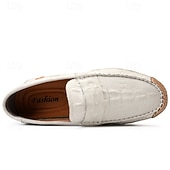 billiga Casual loafers-Vita herrloafers i konstläder med svart krokodilstruktur – eleganta och snygga slip-on-skor för semiformella evenemang, bröllop och avslappnade sammankomster